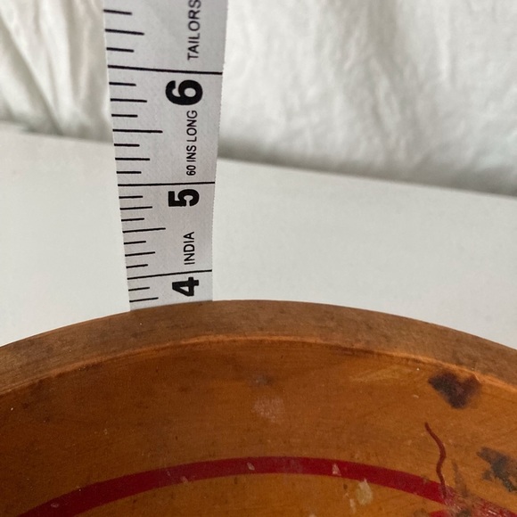 Primitive Wood Dough Bowl Footed Hand Painted  1940's Red Radishes on Inside - Picture 11 of 16